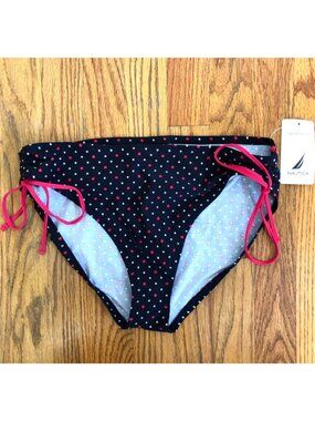 NEW NWT NAUTICA Navy Blue White Red Polka Dot USA Bow Tie Side Bikini BOTTOM 12